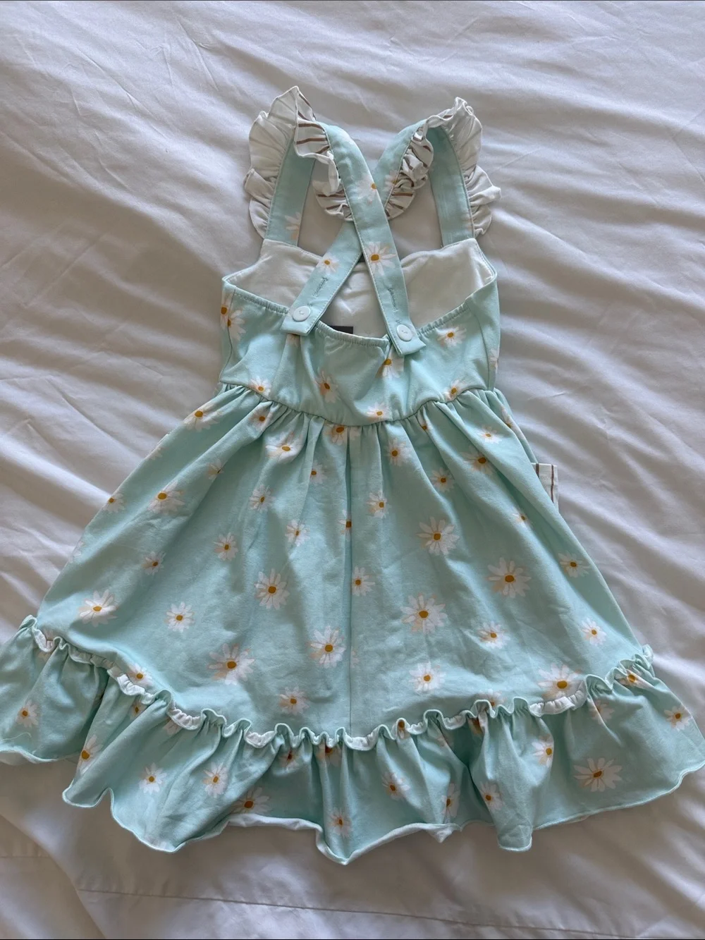 NWT: Girls' Mint Daisy Ruffle Sundress with Button Front Straps